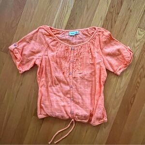Mudd M 10-12 Girls Juniors Orange Top w Faux Button Detail and Tie Hem